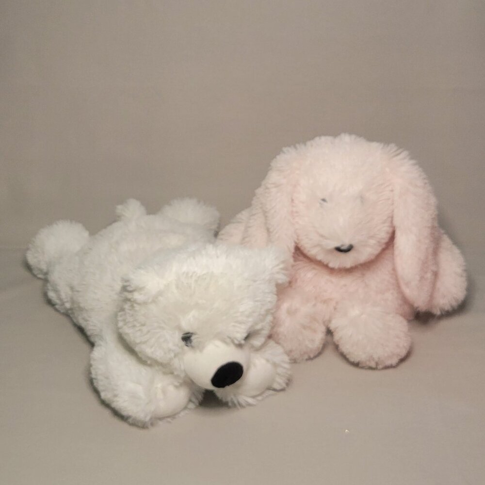 Warmies Pink Bunny Rabbit and White Polar bear Stuffed Animal 12" Microwaveable